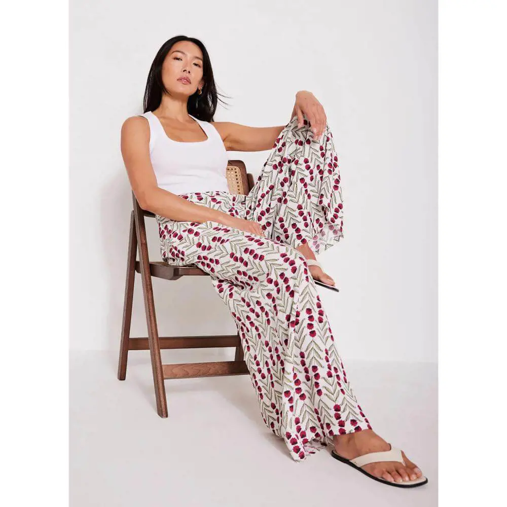 Mint Velvet Neutral Floral Print Wide Leg Trousers